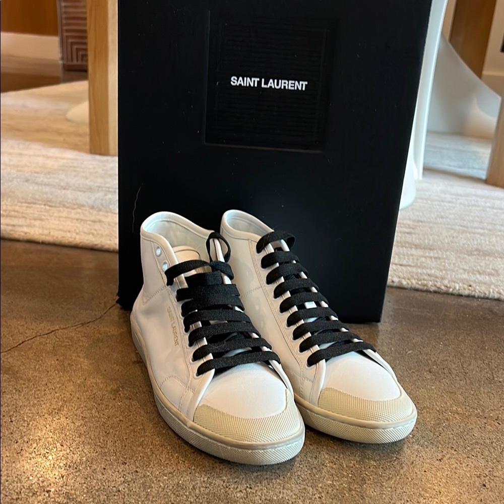 Saint Laurent White Greenwich Mid-Top Leather Sneakers